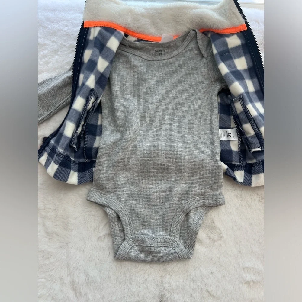 Carter's Baby Boys 3 Piece Plaid Outfit Fleece and Vest and long sleeve bodysuit